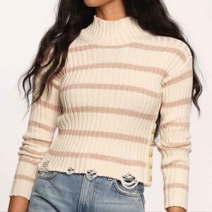 Heartloom Cream and Tan Striped Turtleneck Sweater